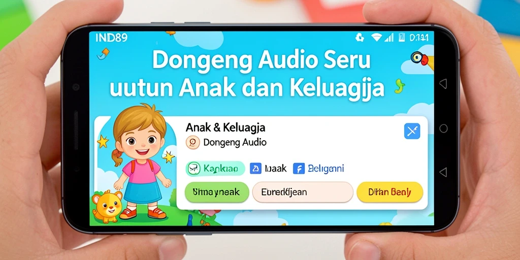 Tampilan antarmuka aplikasi IND89 yang menarik dan ramah anak.