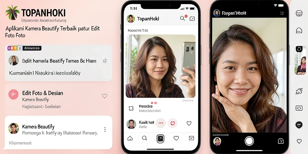 Antarmuka pengguna TOPANHOKI saat mengedit foto dengan efek beautify.